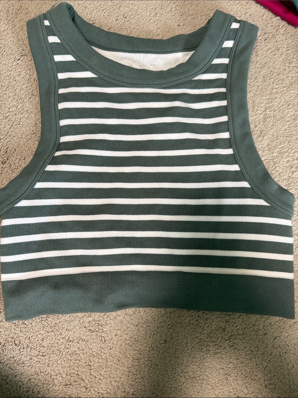 Aerie Offline Striped Green & White Ribbed Crop Tank